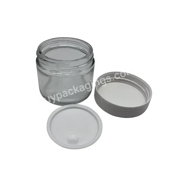 Empty Clear Thick Bottom Glass Lip Balm Cream Container With Inner Lid And White Smooth Screw Cap 2oz - Buy 60ml Lip Balm Glass Container With Lid,2oz Glass Jars With Lid,Wholesale Clear Glass Cream Jar.