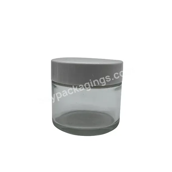 Empty Clear Thick Bottom Glass Lip Balm Cream Container With Inner Lid And White Smooth Screw Cap 2oz