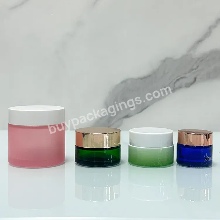 Empty Custom 2oz 10g 30ml 50ml 100ml Green Round Body Butters Cream Cosmetic Container Frosted Glass Jars With Lidempty