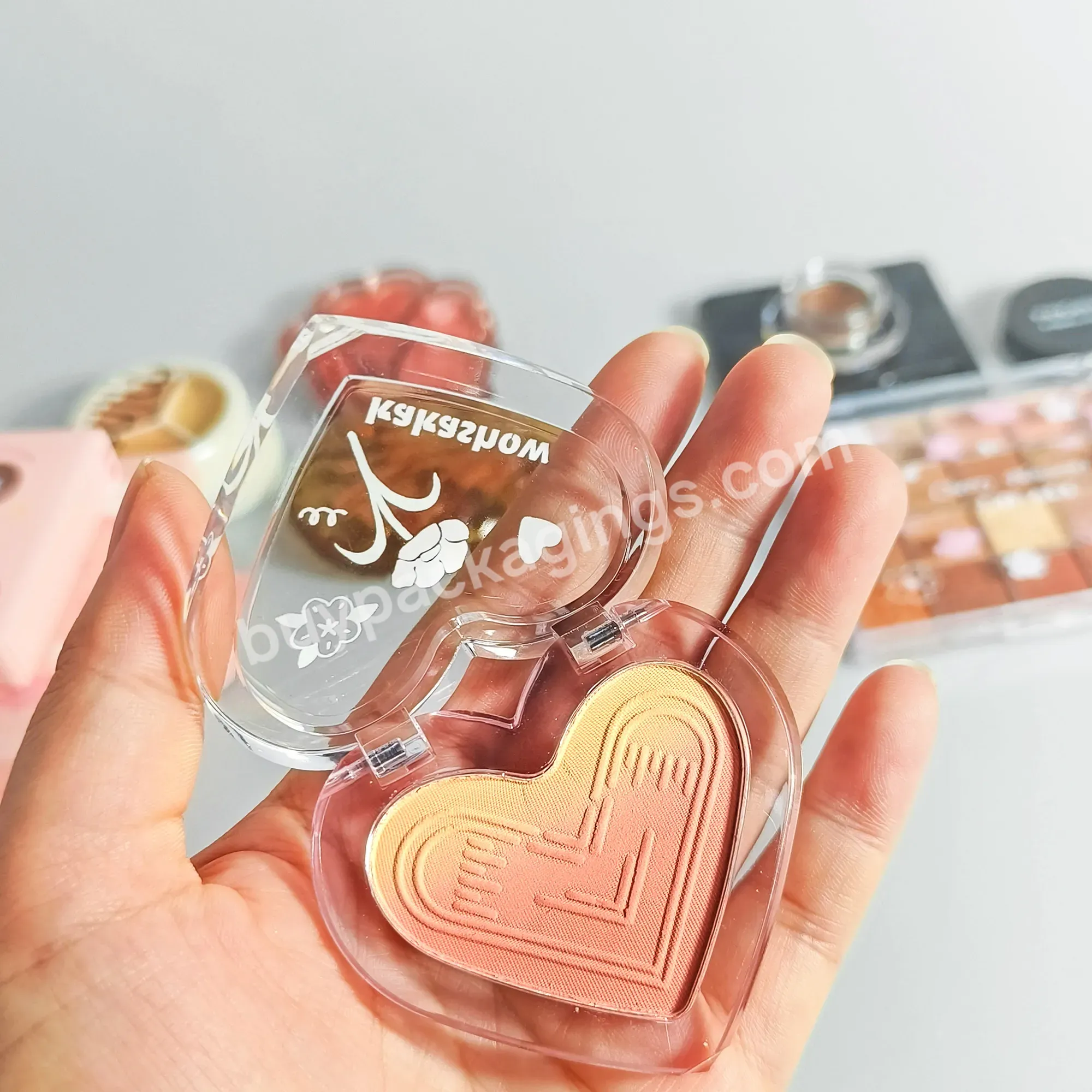 Empty Heart Shaped Cosmetic Packaging Single Pan Making Powder Empty Compact Material Compact Powder Case Blush Compact Case - Buy Blusher Case Loose Powder Glass Case Triangle Powder Puff Case Luxury Plastic Empty Compact Powder Case,Compact Powder