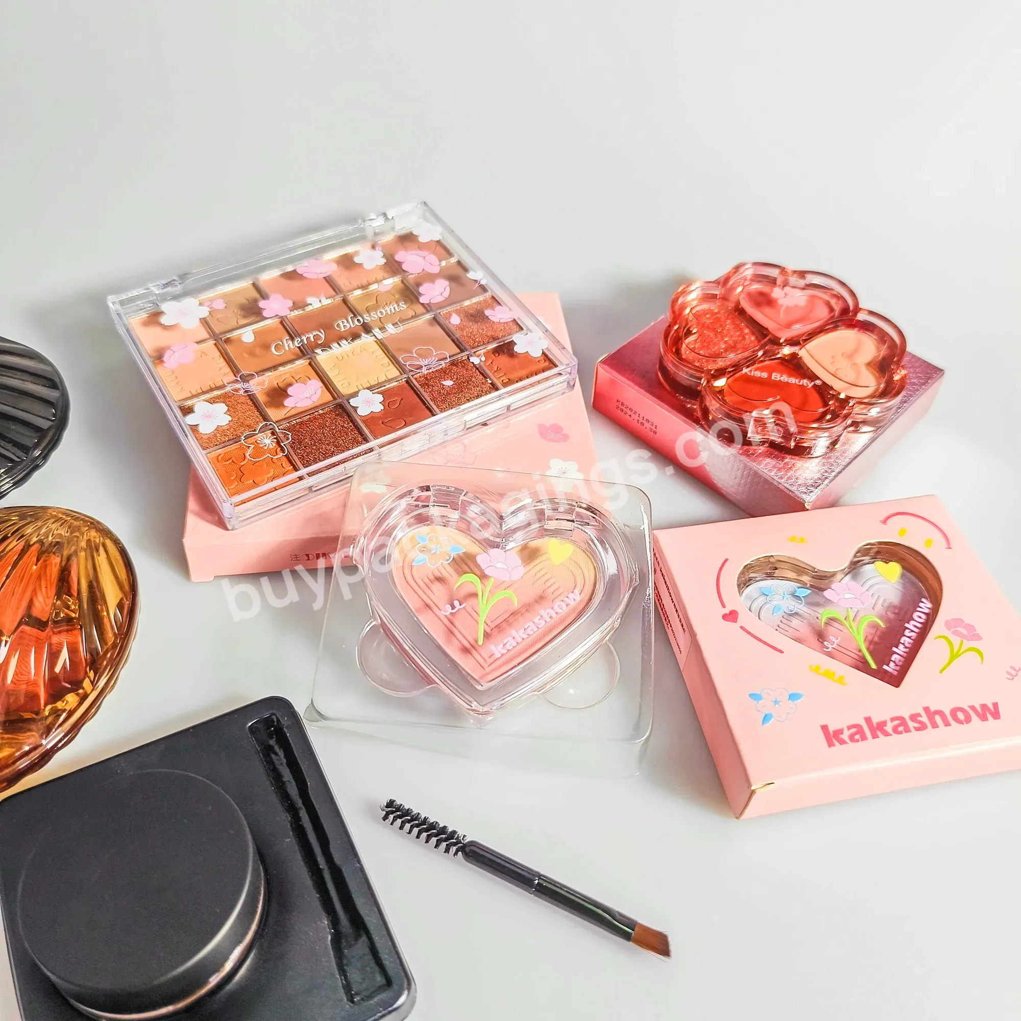 Empty Heart Shaped Cosmetic Packaging Single Pan Making Powder Empty Compact Material Compact Powder Case Blush Compact Case - Buy Blusher Case Loose Powder Glass Case Triangle Powder Puff Case Luxury Plastic Empty Compact Powder Case,Compact Powder