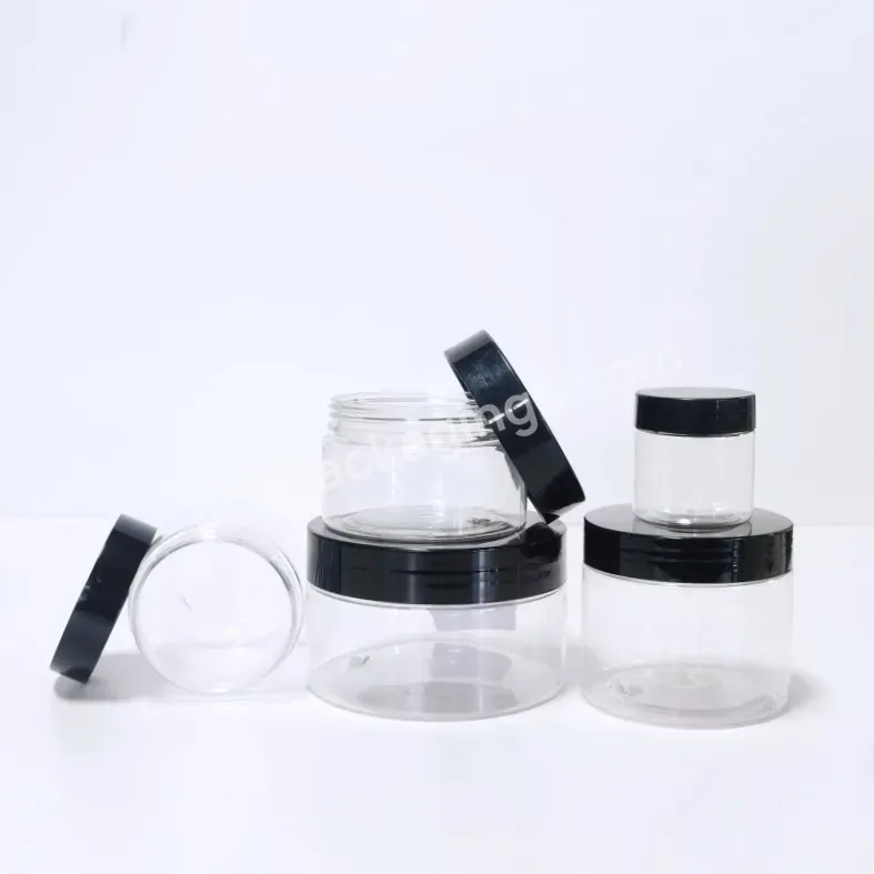 Empty Pet Plastic Clear Cosmetic Jar With Black Lid For Cream Skin Care Packaging Lip Scrub Container
