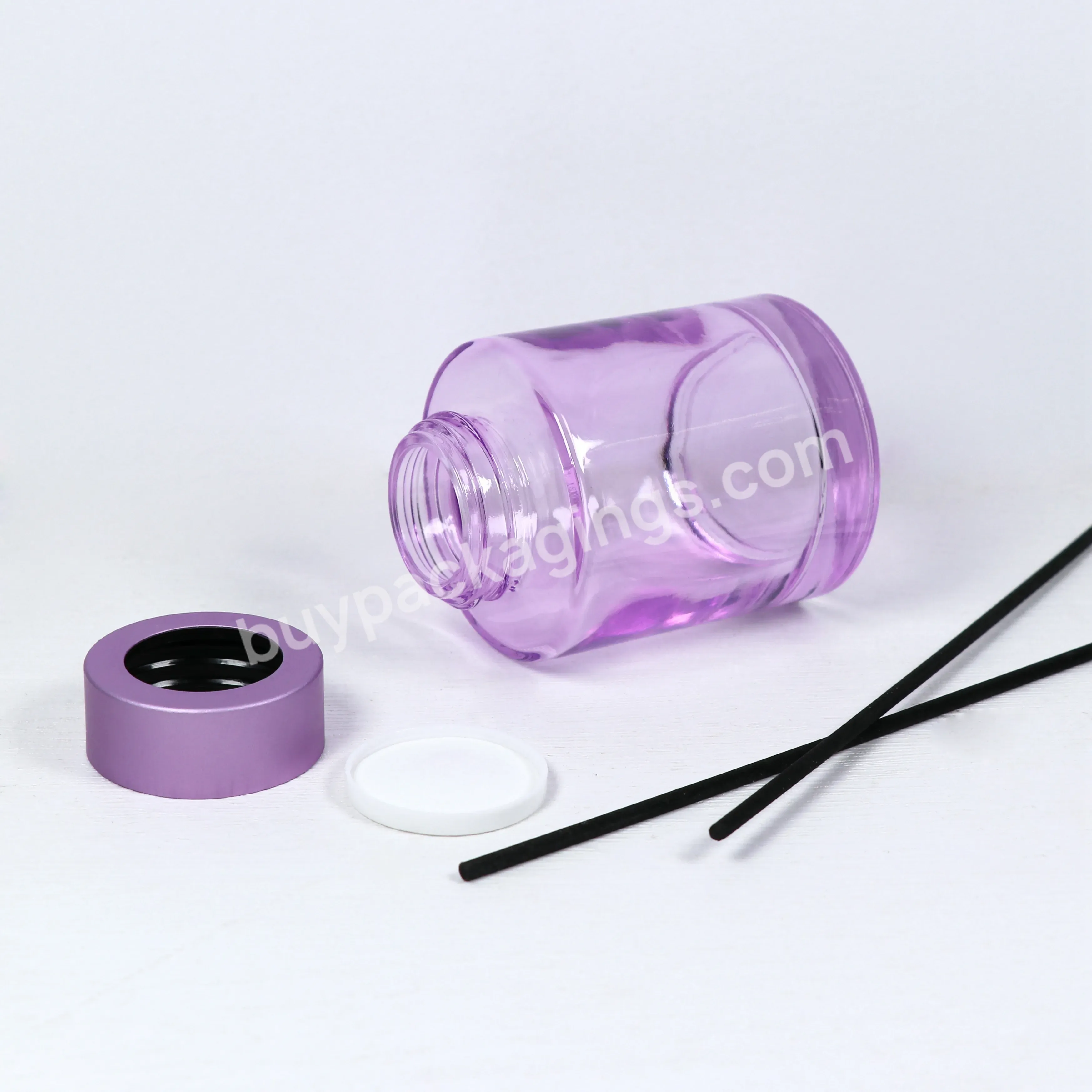 Empty Reed Diffuser Glass Bottle Round Shape 100ml Purple Glass Reed Diffuser Bottle With Cap - Buy Reed Diffuser Glass Bottle,Glass Reed Diffuser Bottle,Empty Reed Diffuser Glass Bottle.