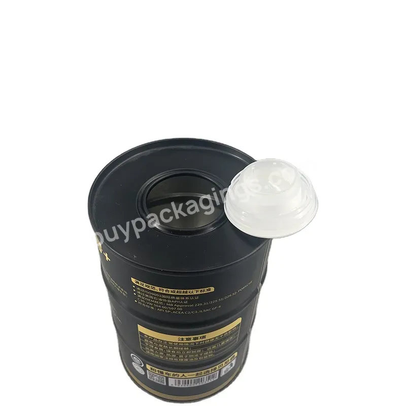 Empty Tinplate Metal 1 Liter 1000ml 1l 99*150 Round Brake Fluid Tin Can With White Plastic Spout