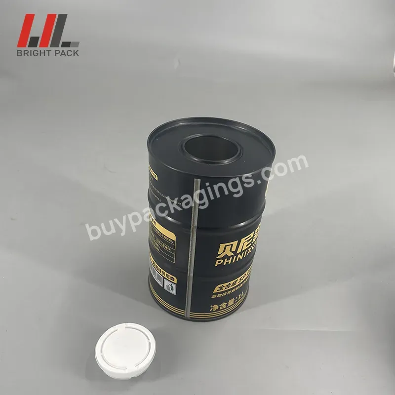 Empty Tinplate Metal 1 Liter 1000ml 1l 99*150 Round Brake Fluid Tin Can With White Plastic Spout