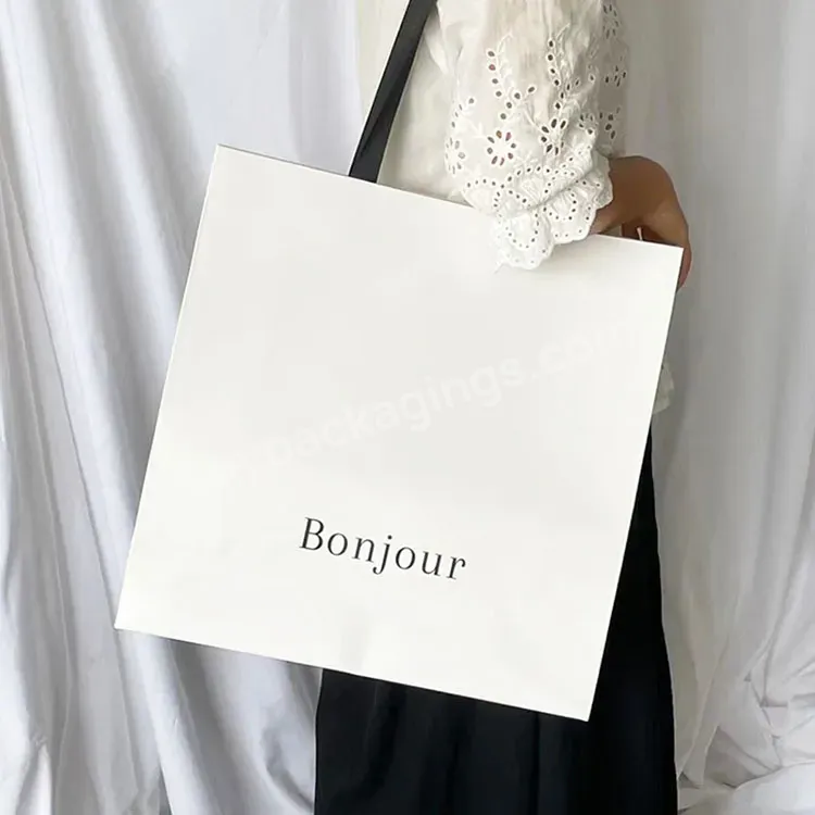 Euro Tote Shopping Bags With Rope Handles Custom Printed Large White Clothing Paper Bag With Black Ribbons - Buy White Clothing Paper Bag,Paper Bags With Handles,Custom Printed Bags.