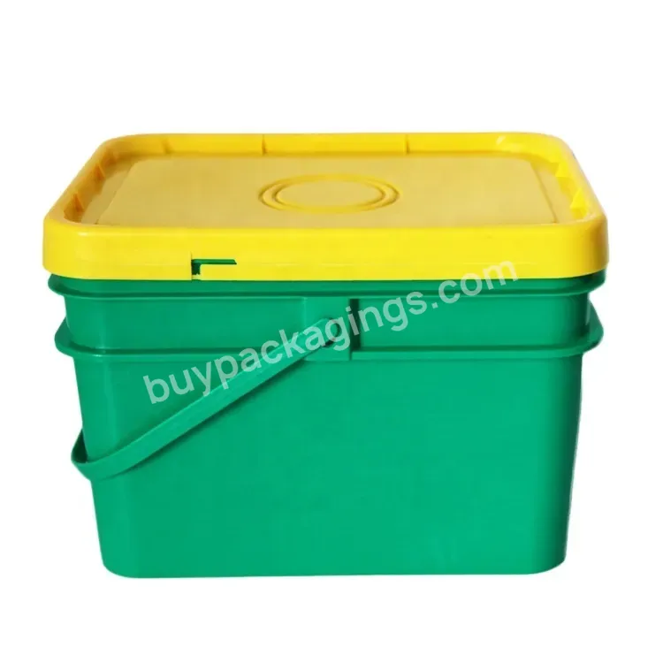 Factory 8l 20l Green Rectangle Plastic Bucket With Yellow Lid And Handle - Buy Rectangle Bucket,8l Square Bucket,20l Container.