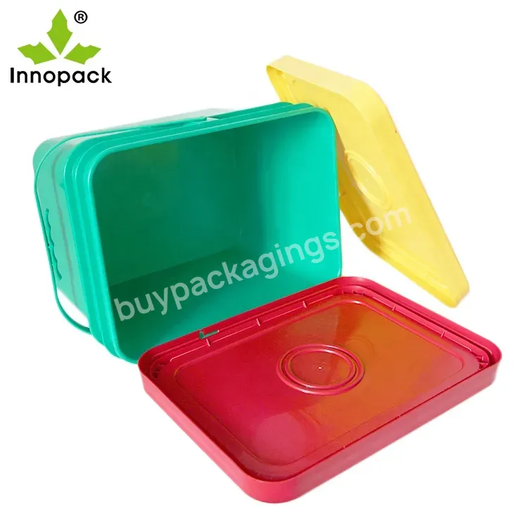 Factory 8l 20l Green Rectangle Plastic Bucket With Yellow Lid And Handle