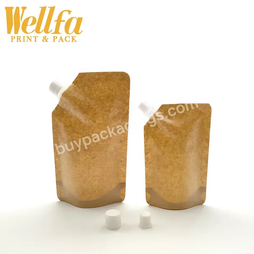 Factory Custom 250ml 500ml 1l Eco Friendly Biodegradable Packaging Stand Up Cosmetic Liquid Refill Bag Kraft Paper Spout Pouch - Buy Custom Drink Pouch With Spout Kraft Paper Pouch Eco Friendly Spice Packaging Bag 100ml 200ml 1l Spout Pouch,Reusable