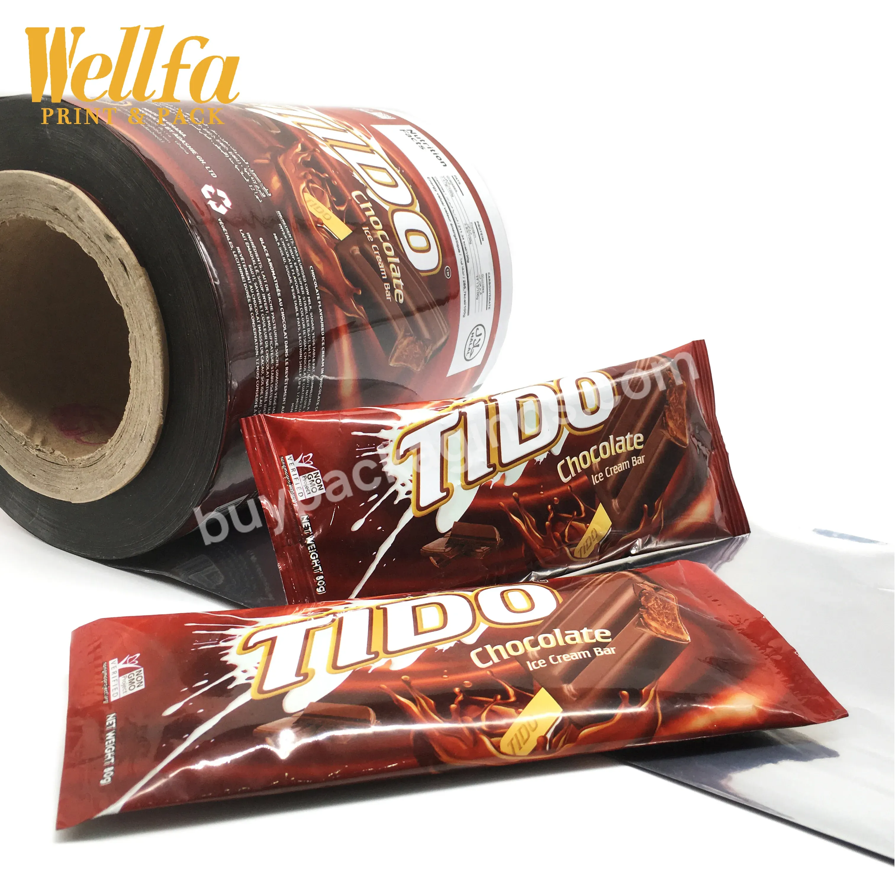 Factory Custom Printed Chocolate Ice Cream Bar Plastic Wrappers Roll Film Biodegradable Popsicle Packaging Bag - Buy Gravure Printing Laminated Material,Snack Ice Cream Candy Packaging Film,Popsicle Roll Film.