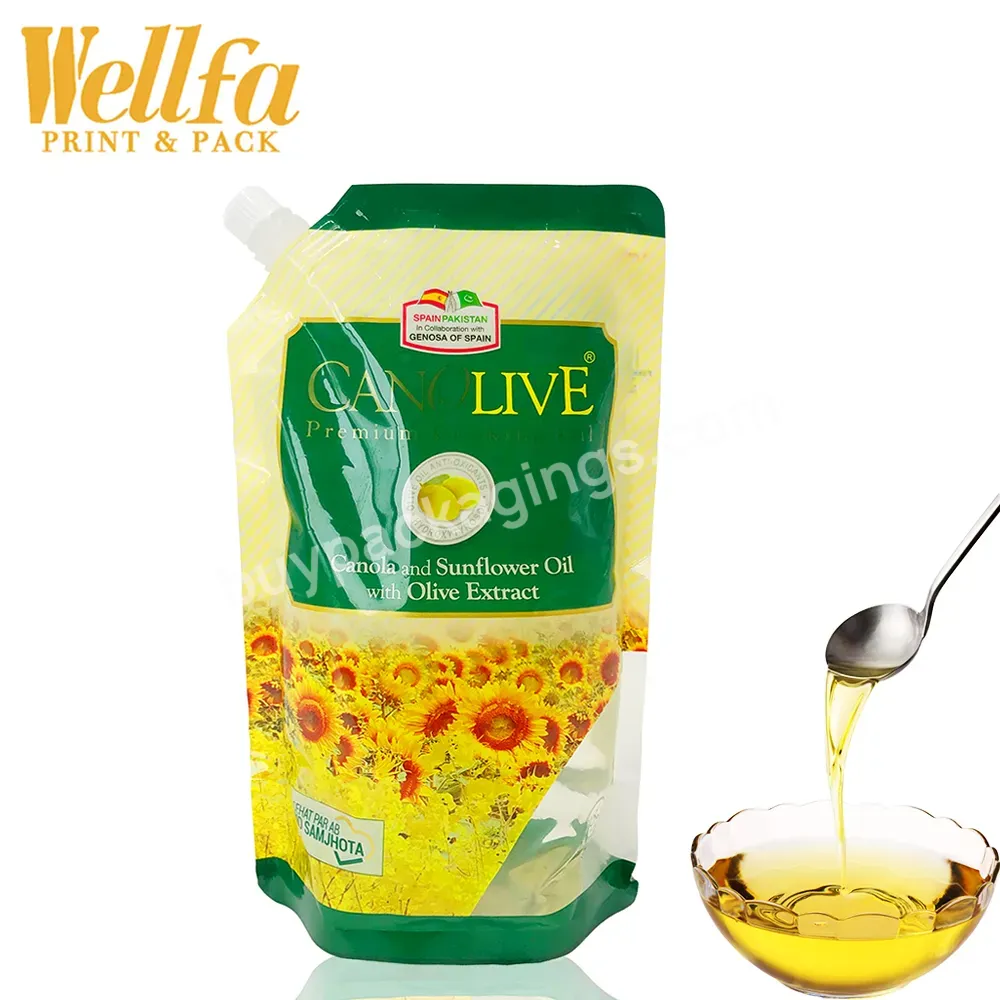 Factory Custom Printed Sunflower Olive Oil Plastic Doypack 1l 3l 5l Standing Coconut Cooking Oil Packaging Bag Spout Pouch - Buy Leakproof Doypack Cooking Oil Stand Up Spout Pouch With Handle,Compostable Smoothies Stand Up Pouches Sauce Salt Bag Reus