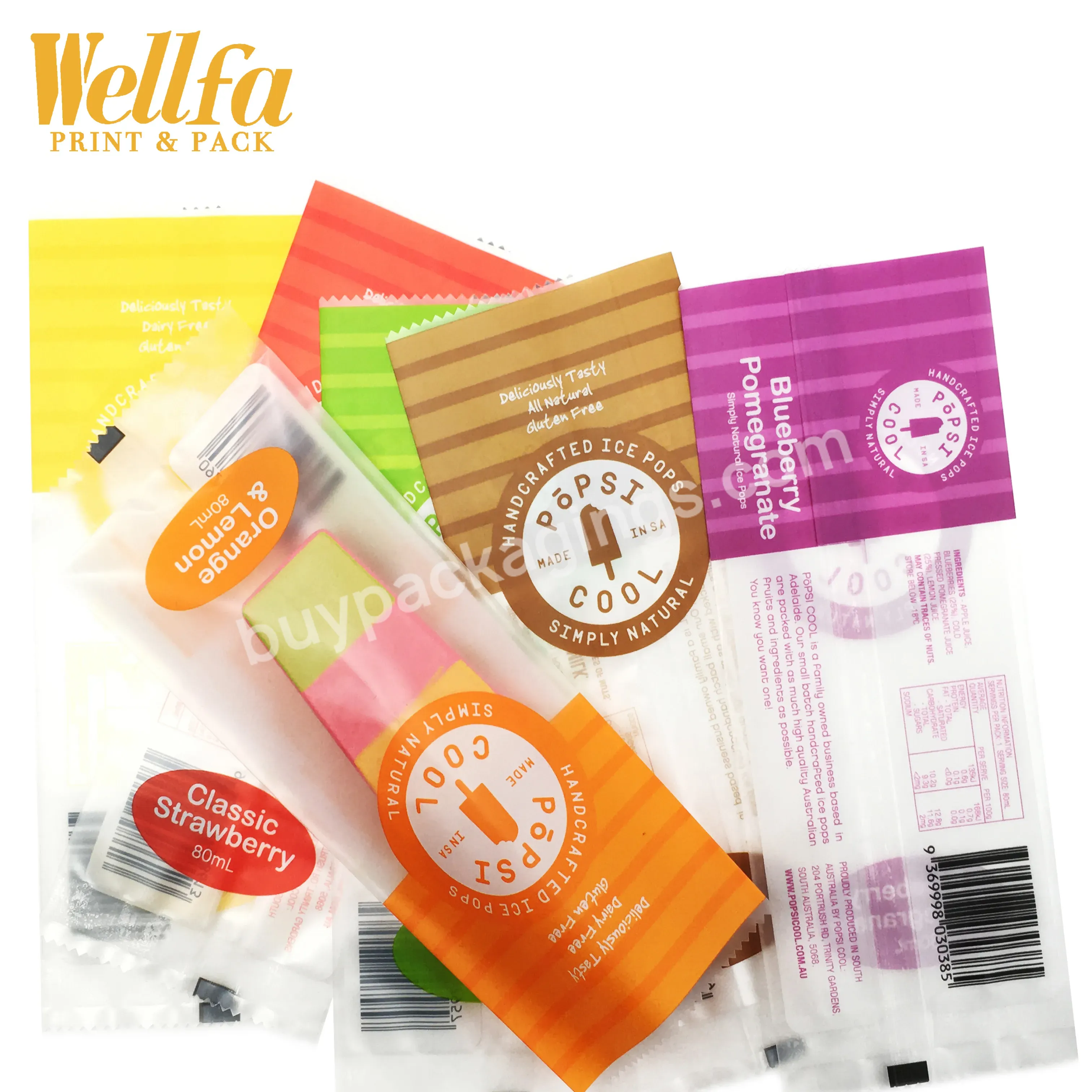 Factory Custom Printing Food Grade Material Back Sealed Frozen Ice Cream Packaging Bag - Buy Biodegradable Plastic Laminated Popsicle Bags With Window,Low Moq Transparent Cream Popsicle Wrapper,Pet Plastic Frozen Packaging Bag For Ice Cream.