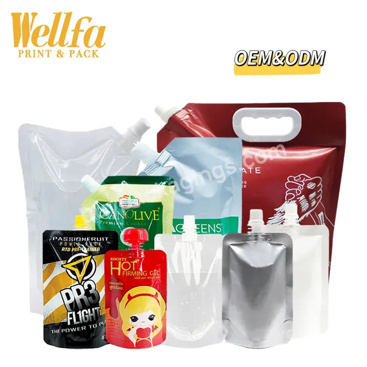 Factory Custom Printing Oem Popular Special Shape Plastic Packaging Bag Stand Up Spout Pouch For Juice - Buy Aluminum Foil 100ml Packaging Bags For Soft Drinks,Transparent 250ml Spout Pouch For Liquids,Fruit Juice Stand Up Spout Pouch.