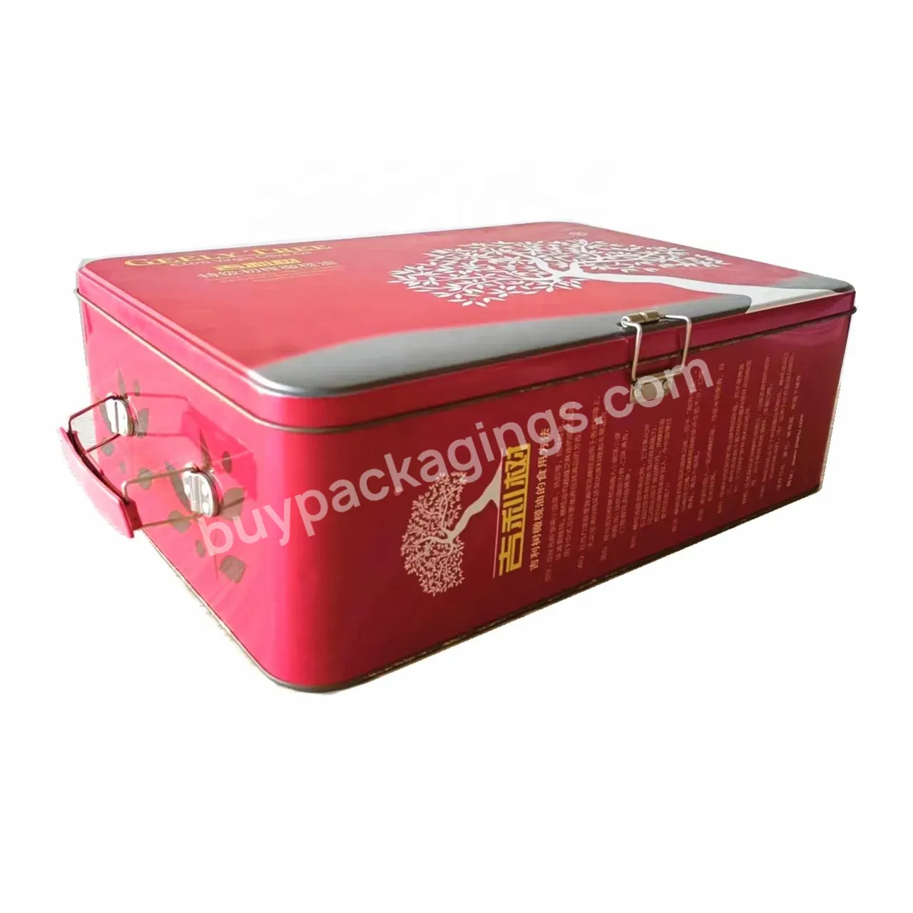 Factory Customize Produce Large Tin Box With Handle And Lock For Olive Oil,Whisky,Brandy,Wine Bottles Packaging - Buy Wine Metal Box Large Rectangle,Brandy Metal Box Large Size,Olive Oil Bottles Metal Tin Box Large.