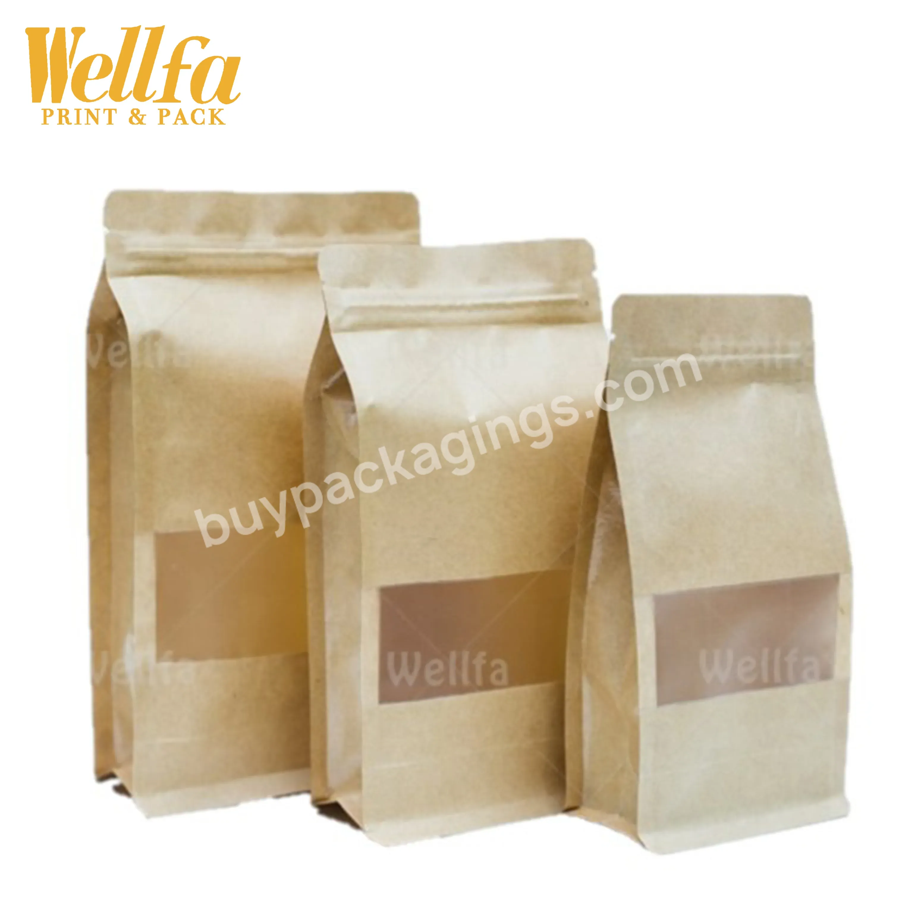 Factory Customized Oem Print Brown Kraft Paper Bag Flat Bottom With Window Fro Dried Food Bread Packaging Bag - Buy Bread Bags For Bakery Edible Packaging With Plastic Window,Printed Coffee Bean Bag Kraft Paper Falt Bottom Pouch,Eco-friendly Customiz
