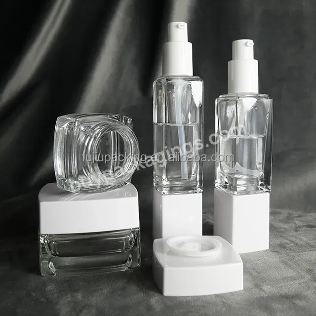 Factory Outlet Luxury Square Cosmetic Skin Care Lotion Transparent Glass Bottle Cream Jar Perfume Bottle Set - Buy 30ml 40ml Square Cosmetic Glass Bottle,100ml 120ml Square Cosmetic Bottle Set,Square Cosmetic Jar Set.