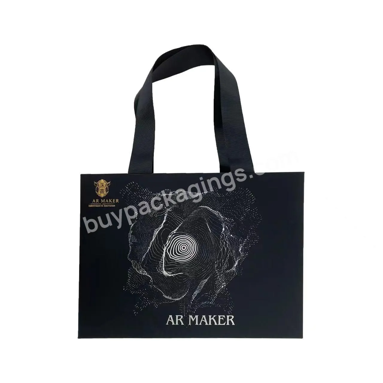Factory Outlet Sale Hot Foiled Stamping Black Luxury Paper Bags With Your Own Logo
