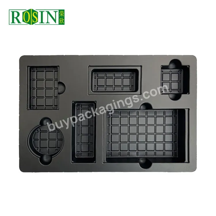 Factory Price Custom 6 Compartments Black Esd Plastic Anti-static Tray For Electronic Component