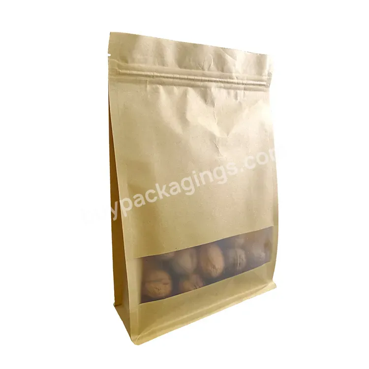 Factory Price Food Packaging Bag With Clear Window Kraft Paper Stand Up Pouch Bag For Nuts Powder Snack Packaging With Zipper - Buy Food Storage Bag Kraft Paper Bag Food Packing,Kraft Paper Packaging Bag,Customize Kraft Paper Packaging Bag.