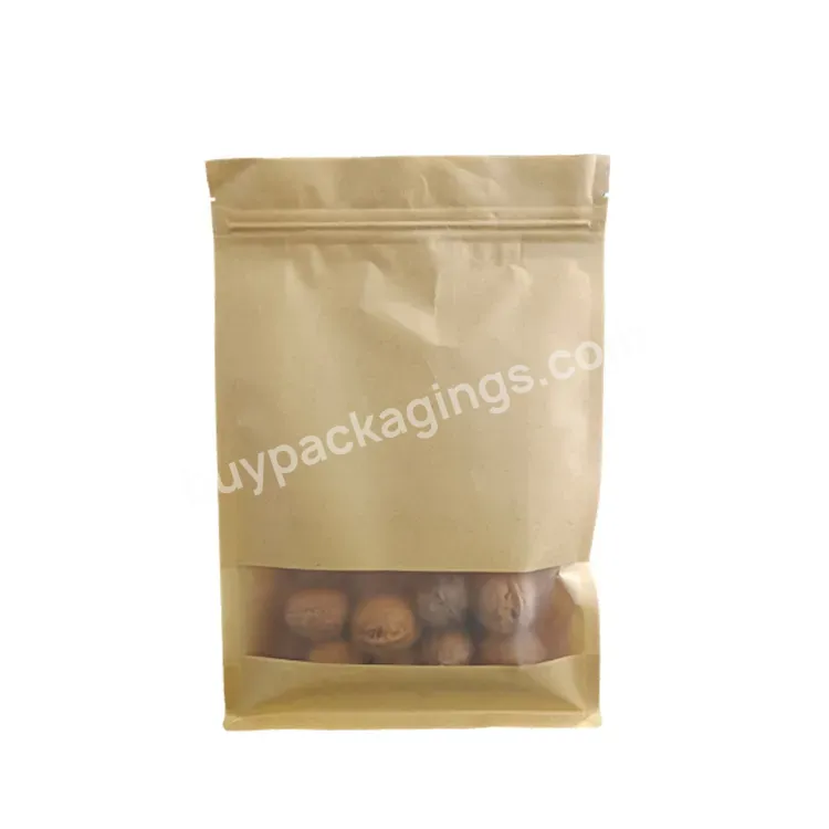 Factory Price Food Packaging Bag With Clear Window Kraft Paper Stand Up Pouch Bag For Nuts Powder Snack Packaging With Zipper - Buy Food Storage Bag Kraft Paper Bag Food Packing,Kraft Paper Packaging Bag,Customize Kraft Paper Packaging Bag.