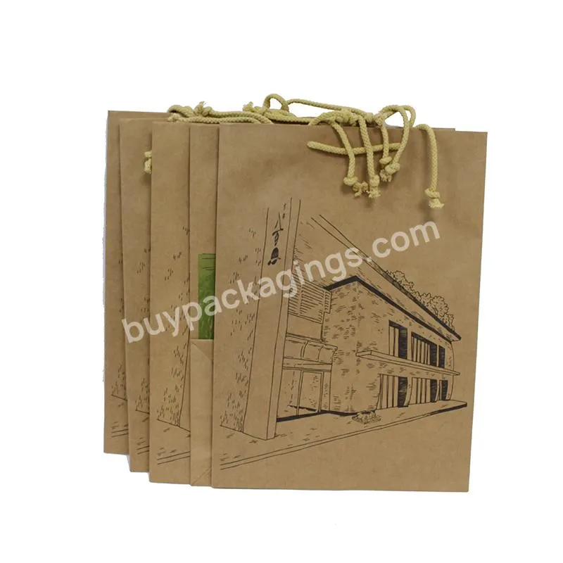 Factory price recyclable kraft brown paper bag custom printed your own Logo shopping paper bags with rope