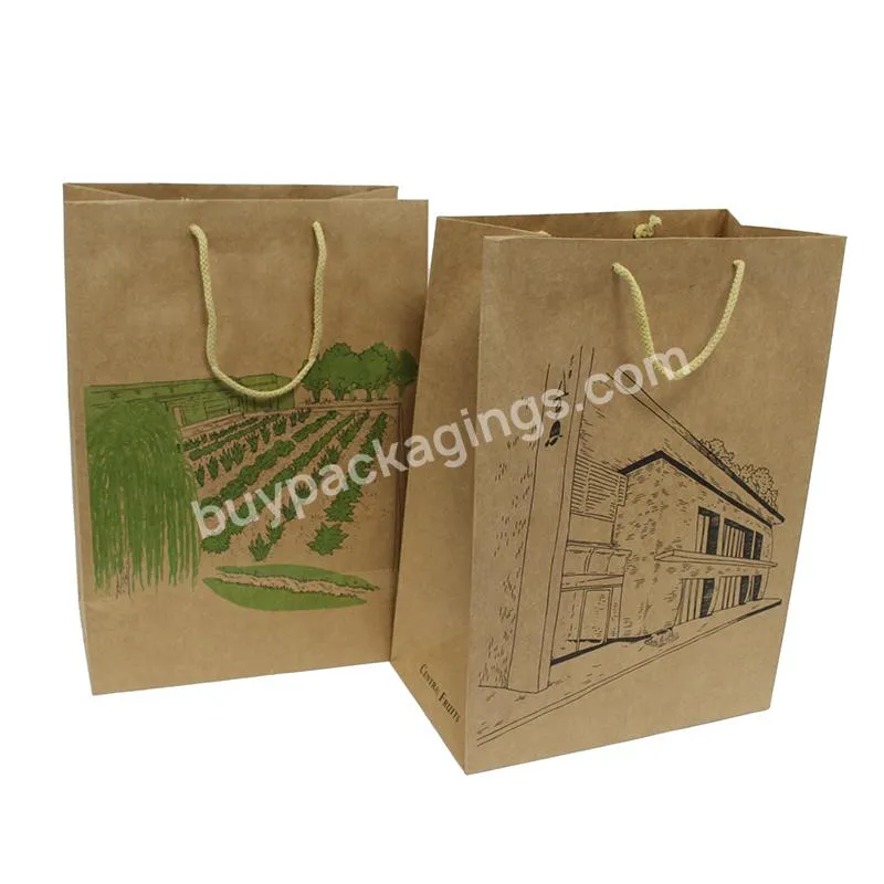 Factory price recyclable kraft brown paper bag custom printed your own Logo shopping paper bags with rope