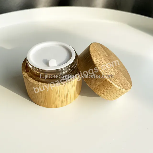Factory Sales Natural Packaging Wooden & Bamboo Jars 5g 15g 30g 50g 100g 200g Clear Frosted Glass Jar With Bamboo Body - Buy Glass Jar With Bamboo Body,Glass Jars With Bamboo Wooden Lids,Cream Jars With Bamboo Lid.