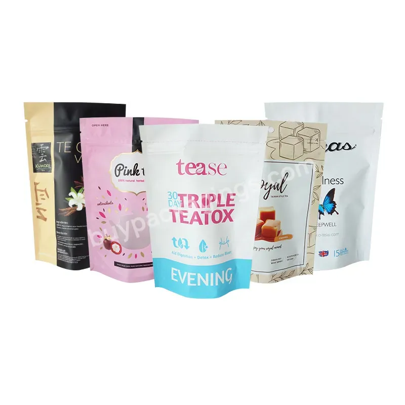 Factory Supplied Laminated Foil Customized Design Zip Lock Stand Up Empty Tea Bag Packaging Bag Pouch