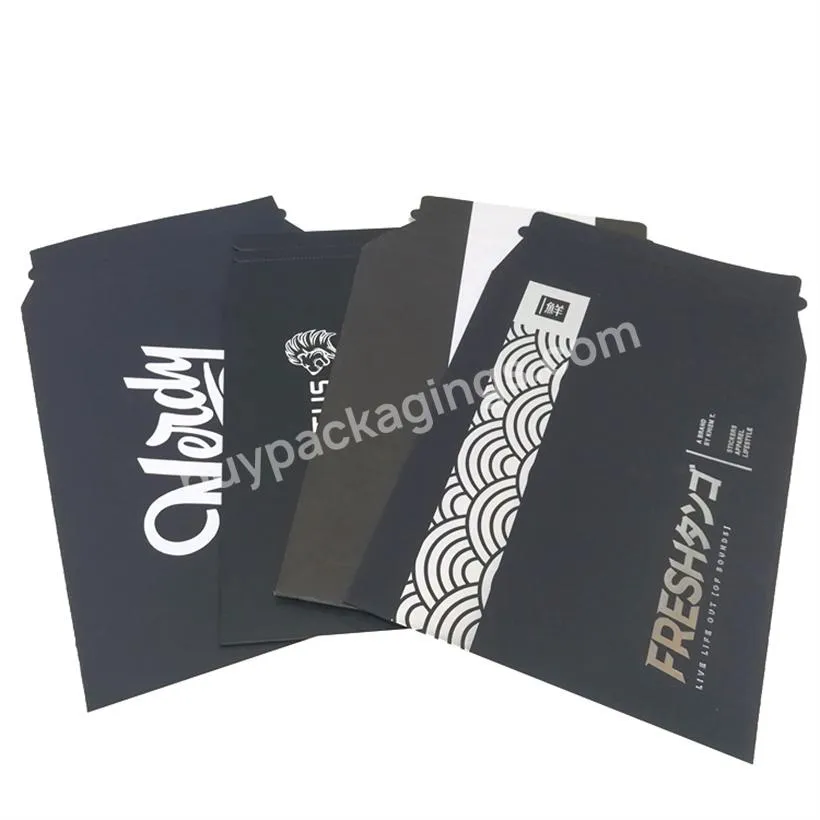 Factory Wholesale ecommerce use cardboard rigid mailer envelopes black rigid with adhesive tape closure
