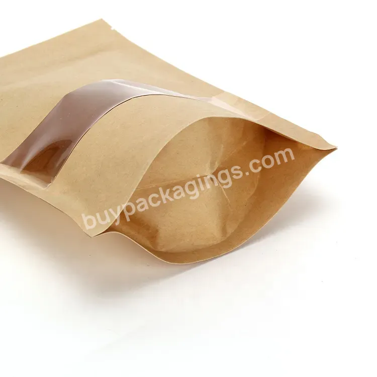 Factory Wholesale Food Packaging Doypack Stand Up Pouch Plain Brown Kraft Paper Bag With Clear Window And Zip Lock For Tea Snack - Buy Kraft Paper Bag With Window,Plain Kraft Paper Bag,Kraft Paper Stand Up Bag.