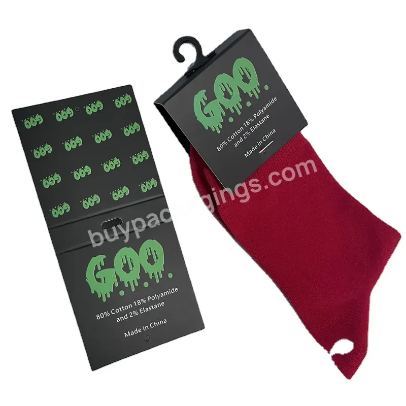 Folded Cards Custom Socks Packaging Hanging Tags Black Coated Paper Folding Hang Tags With Logo - Buy Hanging Tags For Sock,Cheap Cardboard Sock Tags,Sock Label Paper Hang Tag.
