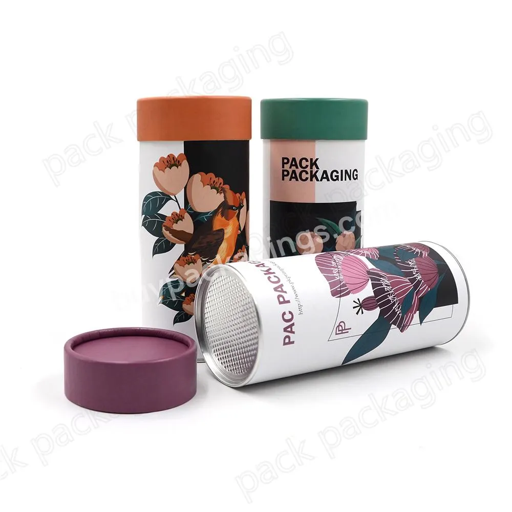 Food grade airtight round coffee tea powder packaging cardboard paper tube with sealing lid