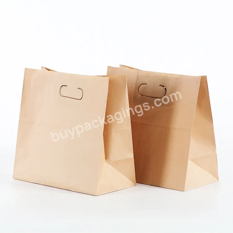 Food Grade Customized Brown Or White Kraft Paper Bag With Punching Handle For Sandwich Bread Hot Dog Packaging - Buy Kraft Paper Bag With Punching Handle,Sandwich Bread Hot Dog Paper Bag,Food Grade Brown Paper Bag.