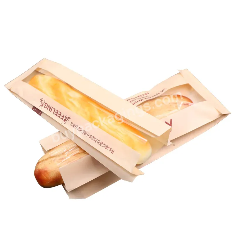 Food Grade Greaseproof Croissant Packaging Kraft Paper Bag With Clear Window