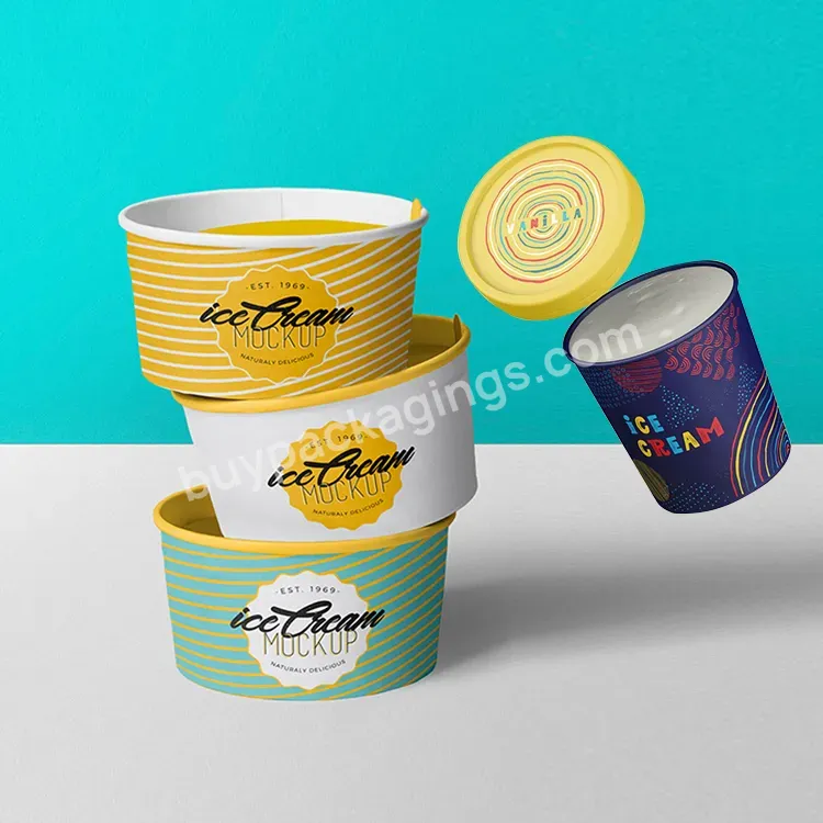 Food Grade Recycled Disposable Icecream Packaging Container Tub Tube Custom Printed 3 5 8 Oz Ice Cream Paper Cups With Lid