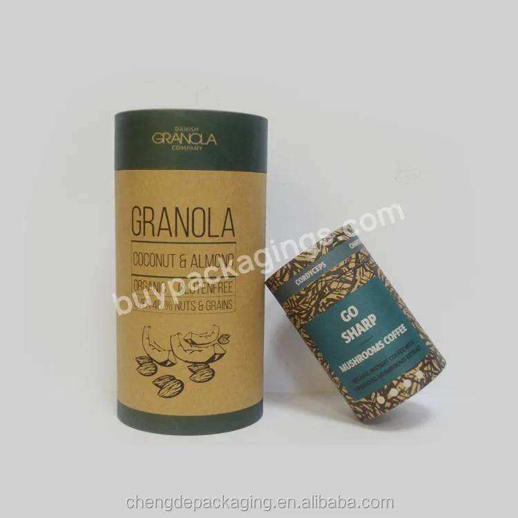 Food Packaging Natural Brown Kraft Round Cylinder Coffee Capsule Paper Box With Food Foil Inside