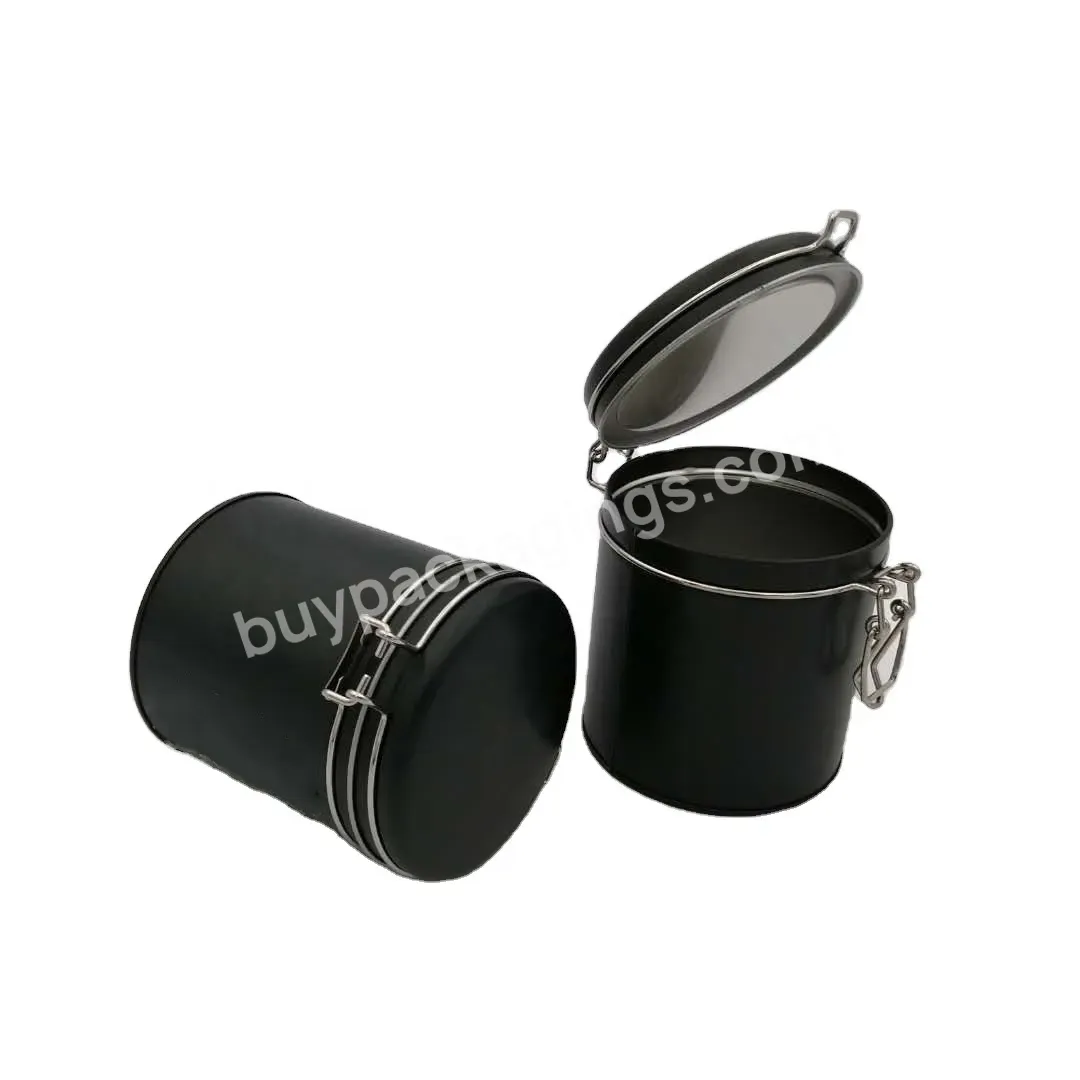 Food Safe Air Tight Black Metal Coffee Can With Clip Lid Coffee Metal Container Coffee Packaging Tin Cans 100gm 200gm 300gm - Buy Short Circular Coffee Tin,Black Coffee Can,Coffee Metal Can.
