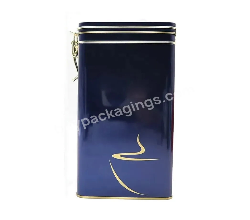 Food Safe Popular Size Coffee Tin Box With Clip Lid Air Tight Rectangle Tall Coffee Tins With Closure For 200g 250g 300g Coffee - Buy Luxury Coffee Tin,Gold Clip Coffee Tin,Coffee Metal Tin Clip.