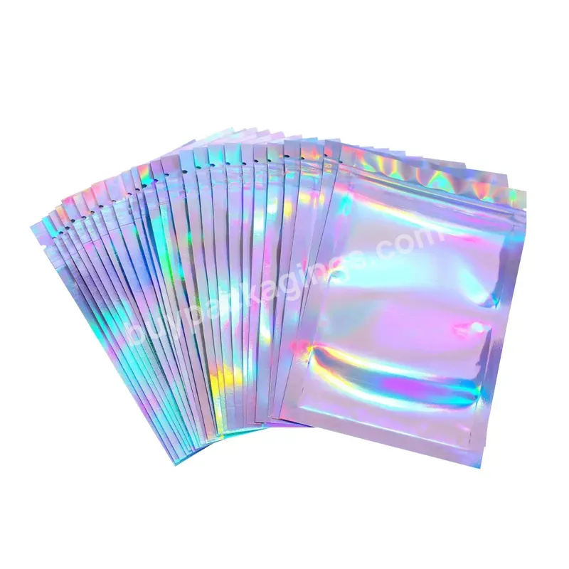 Food Storage Clear Front Packaging Hologram Holographic Rainbow Smell Proof Pouch Color Resealable Ziplock Zipper Mylar Bags