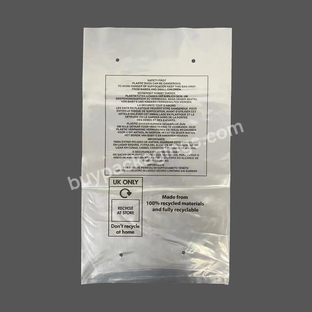 Free Design Eco Friendly Recycled LDPE GRS Clear Plastic Clothes Poly Bags With Suffocation Warning Polybags With Logo Print