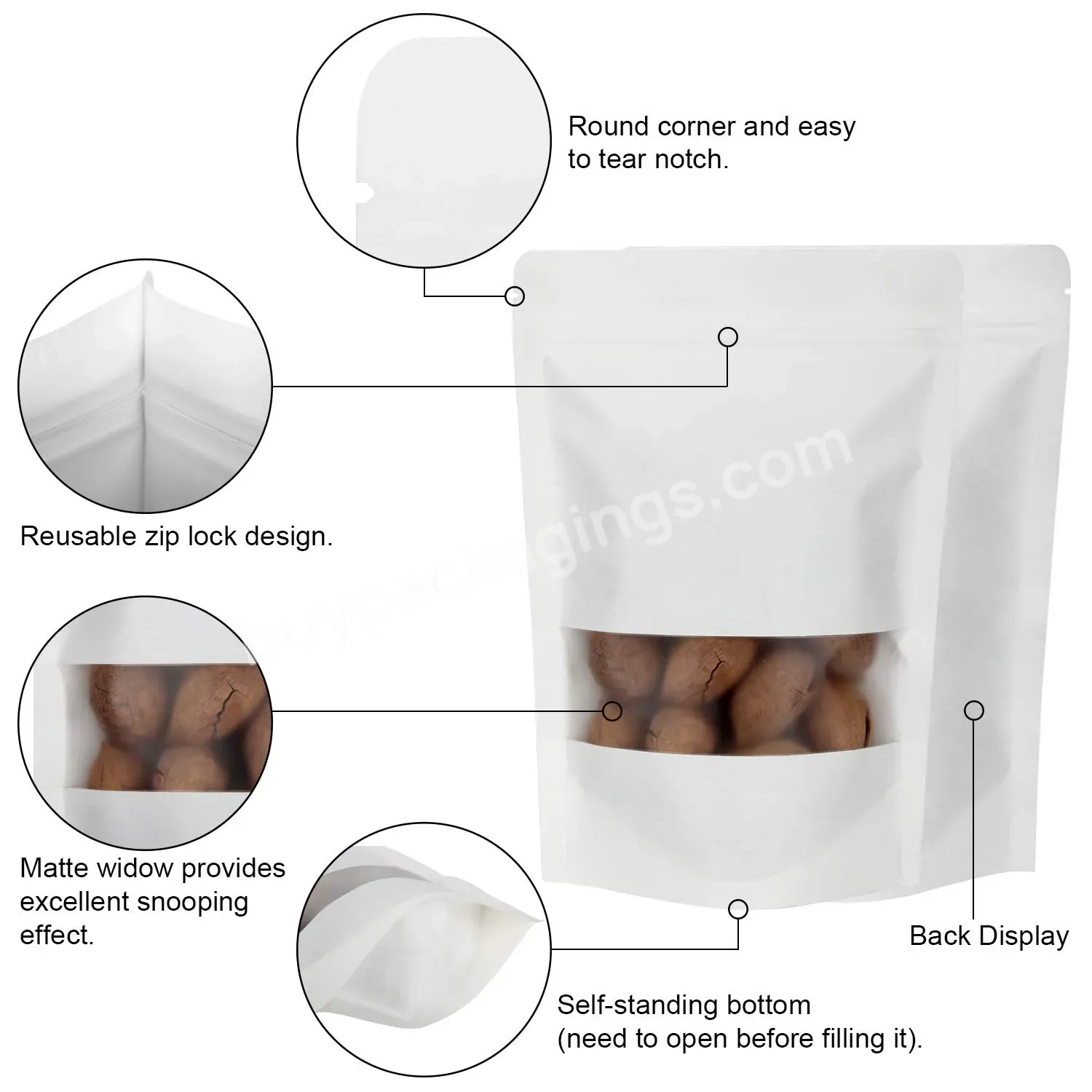 Free Sample Recyclable Doypack Zipper Kraft Paper Bags Custom Tea Bags Ziplock White Stand Up Pouch With Window - Buy White Brown Kraft Paper Zip Lock Bags,Doypack Ziplock White Kraft Craft Paper Standing Up Pouches Food Packaging Zipper Bags With Wi