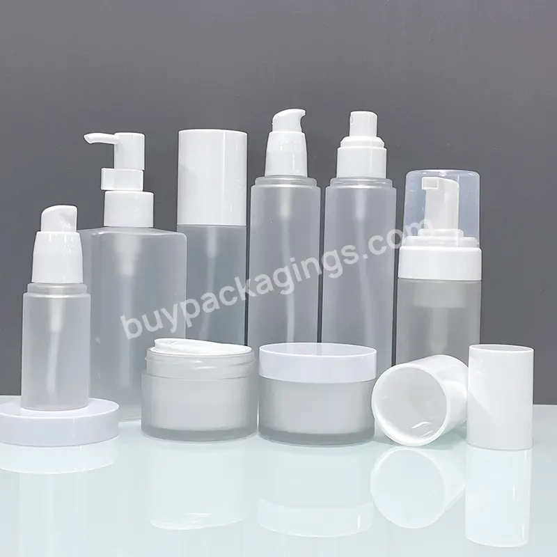 Frosted Cosmetics Packaging High Quality 100ml 60ml Toner Bottles Skin Care Cream Refillable 30g 50g Jars Set - Buy High Quality Cream Jar Toner Bottle Set Travel Size Bottle For Cosmetics Packaging Custom Color Frosted Jars Glossy Bottles,Eye Cream