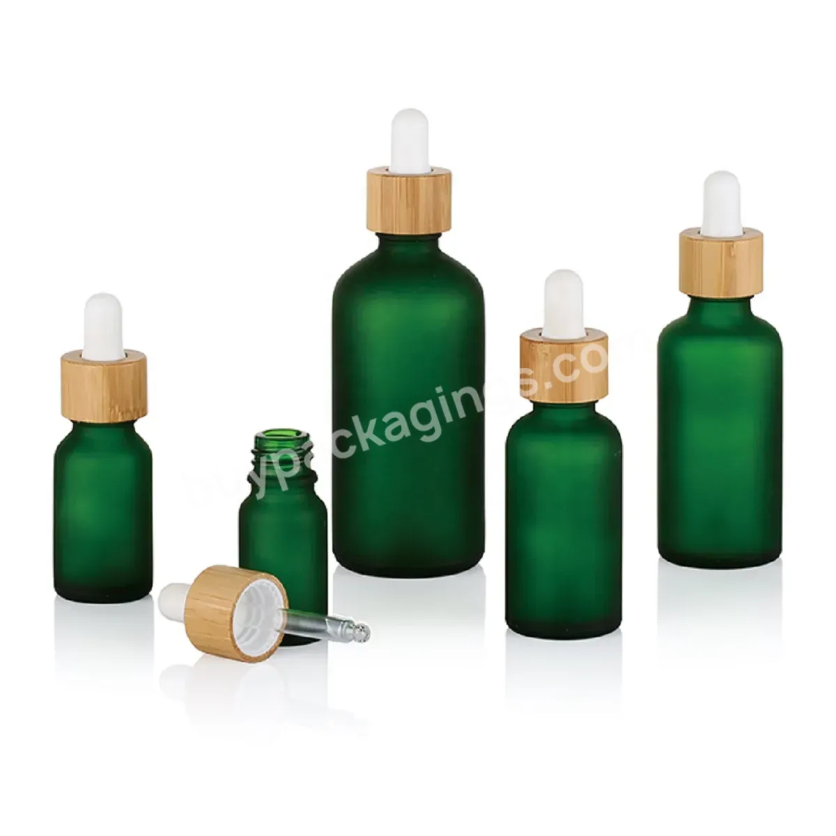 Frosted Green Glass Dropper Bottle With Bamboo Dropper Eco Friendly Essential Oil Packing 30/50ml - Buy Green Glass Dropper Bottle,Bamboo Dropper Bottle,Bamboo Serum Bottle.