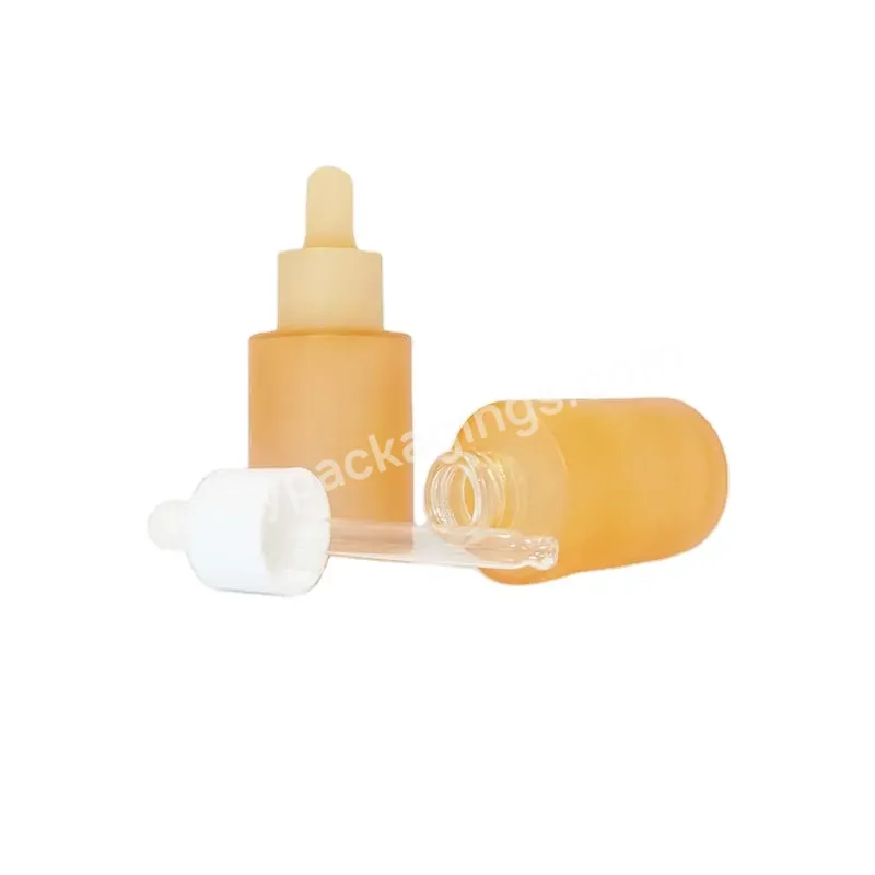 Frosted Yellow 30ml 50ml 60ml Glass Cosmetic Face Serum Bottles Custom Empty Luxury Hair Essential Oil Dropper Bottle