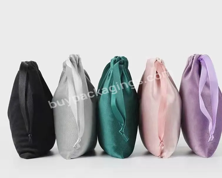 Gift Pouches Manufacturer Custom Logo Soft Wig Underwear Drawstring Silk Satin Bags