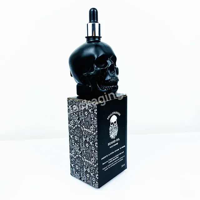 Glass Transparent Black Matte Skull Bottle 30ml 60ml 120ml Dropper Beard Oil Bottles