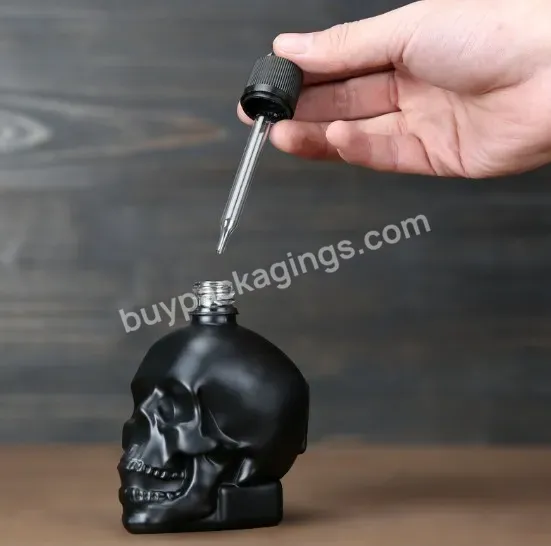 Glass Transparent Black Matte Skull Bottle 30ml 60ml 120ml Dropper Beard Oil Bottles
