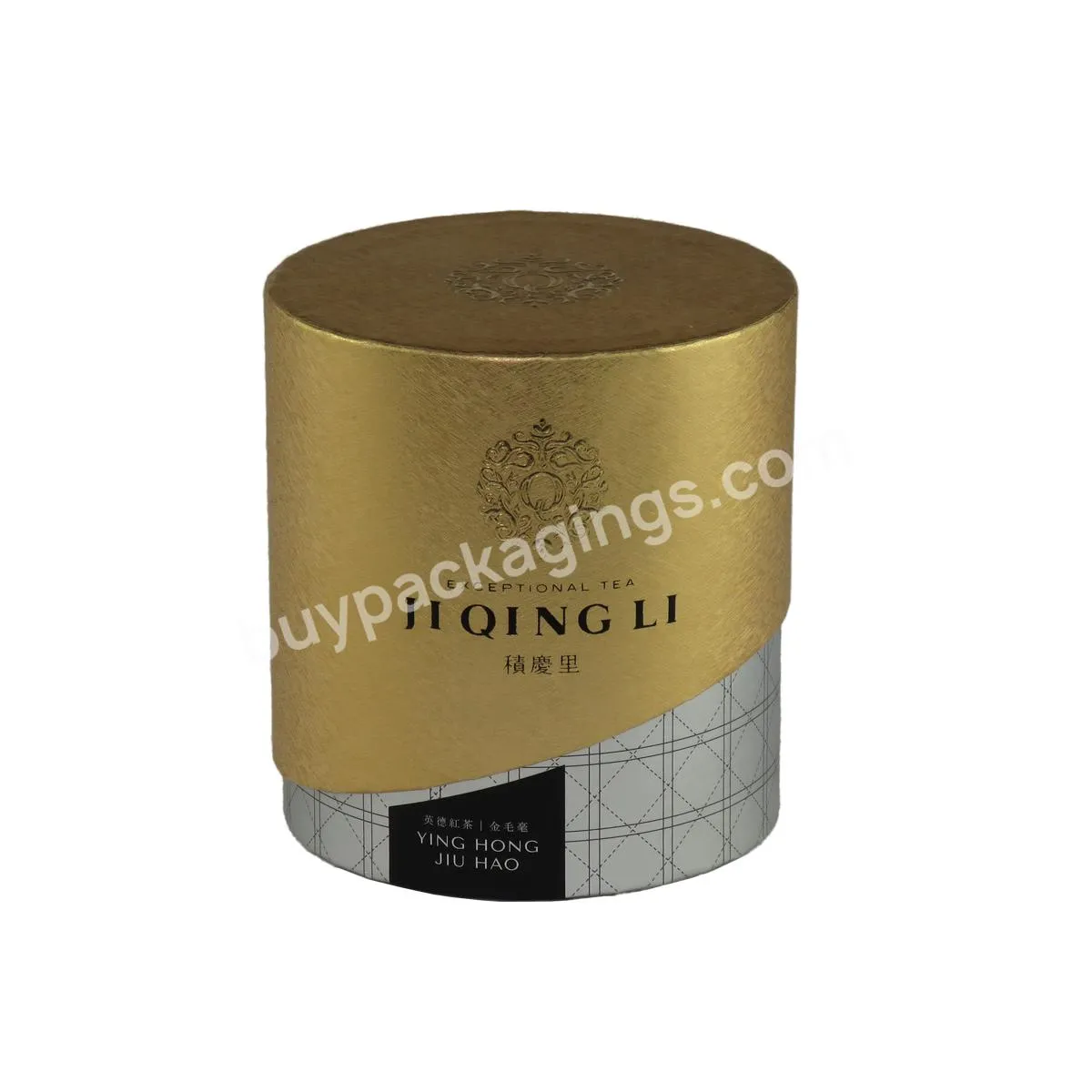 Golden and silver paper cylinders box for tea herbs packing round hat box for daily food used