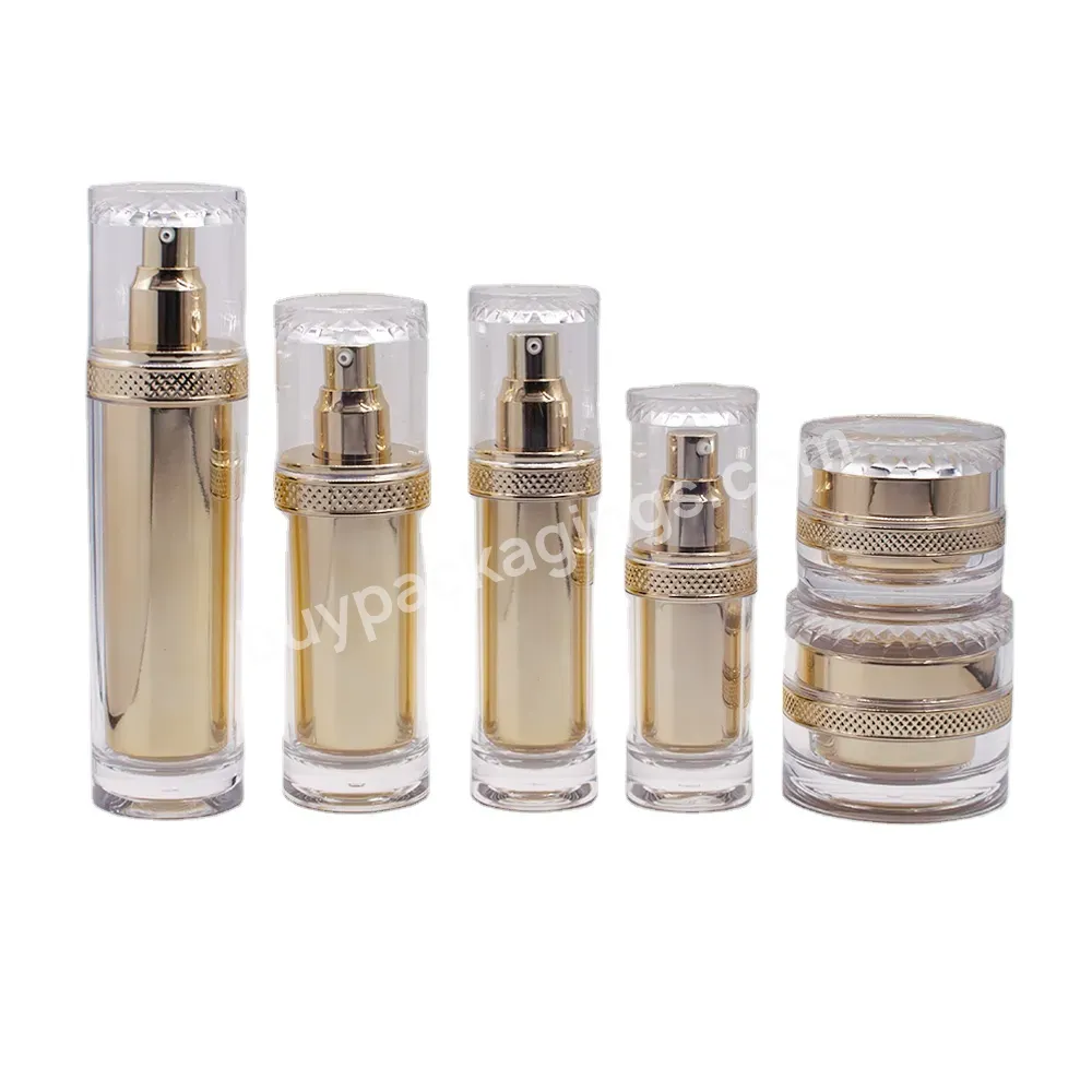 Golden Cosmetic Packaging Skin Care Round Set 15ml 30ml 50ml 100ml 120ml Acrylic Lotion Bottle And 30g50g Jar Set - Buy Golden Cosmetic Packaging Skin Care,Acrylic Lotion Bottle,50g Jar Set.
