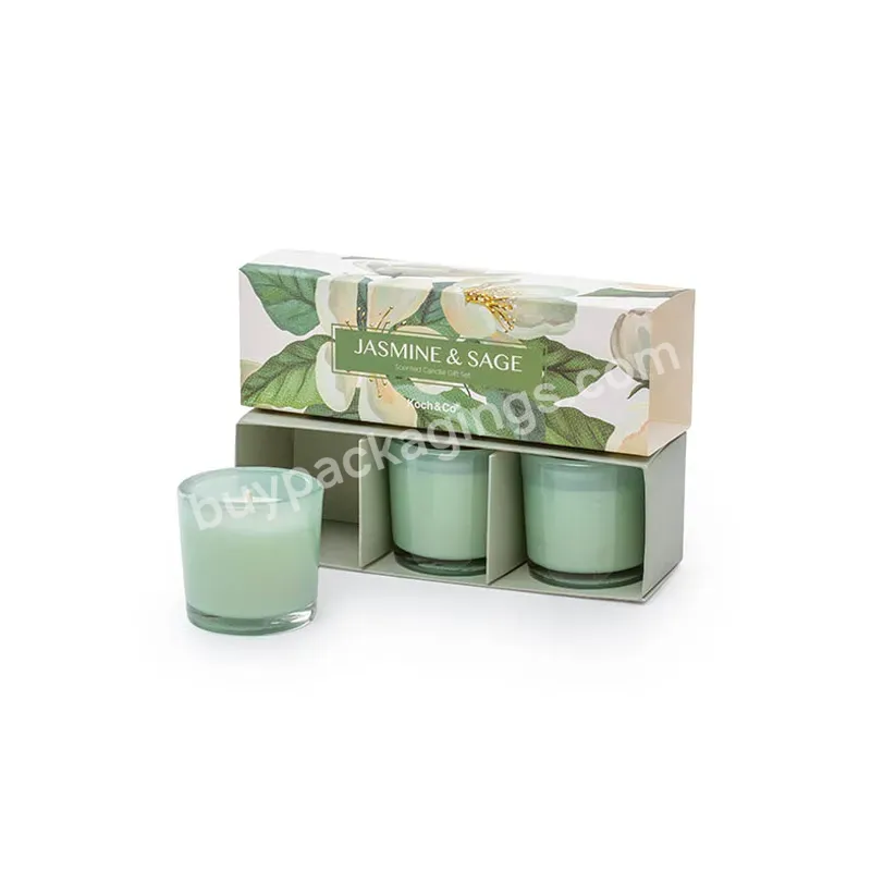 Green Color Candle Packaging Box Glass Candle Gift Box Packaging 3 Candle Jar Box - Buy Candle Printed Box,Gift Boxes For Candles,Candle Gift Box With Inserts.